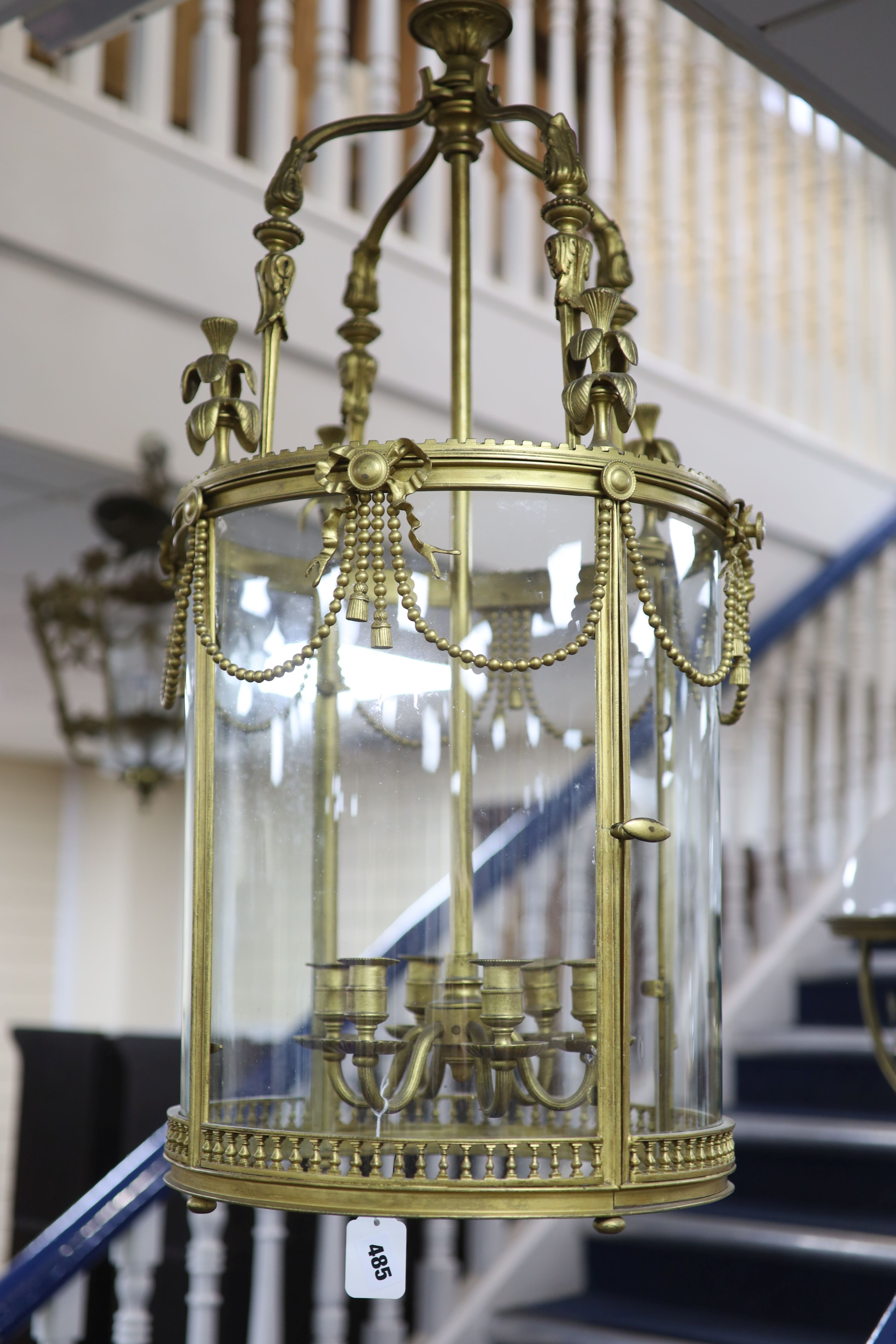 A Victorian style gilt metal circular hall lantern, drop 87cm